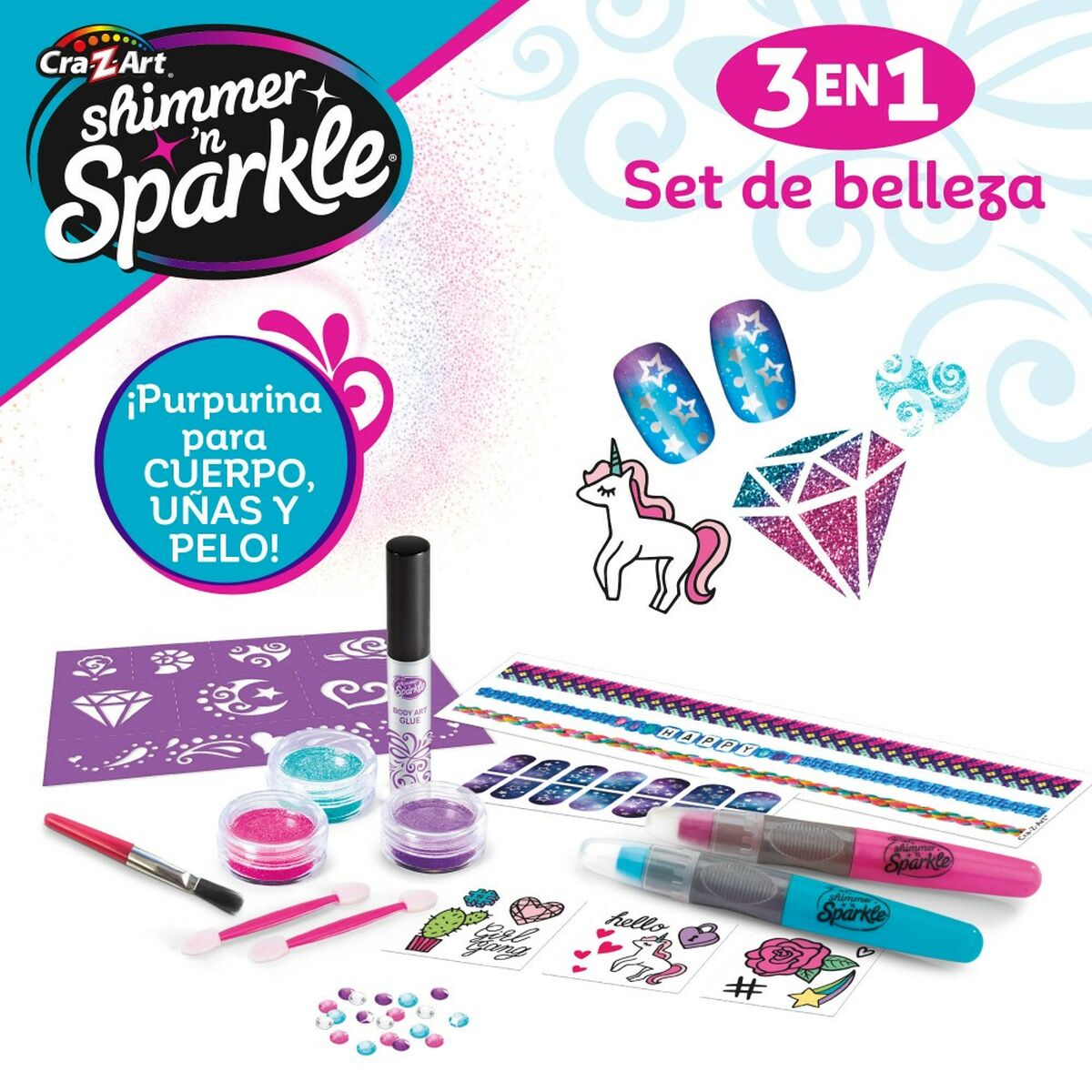 Beauty Kit Cra-Z-Art 2 x 13 x 2 cm Kinder Nägel Haare Körper Glitzer 4 Einheiten