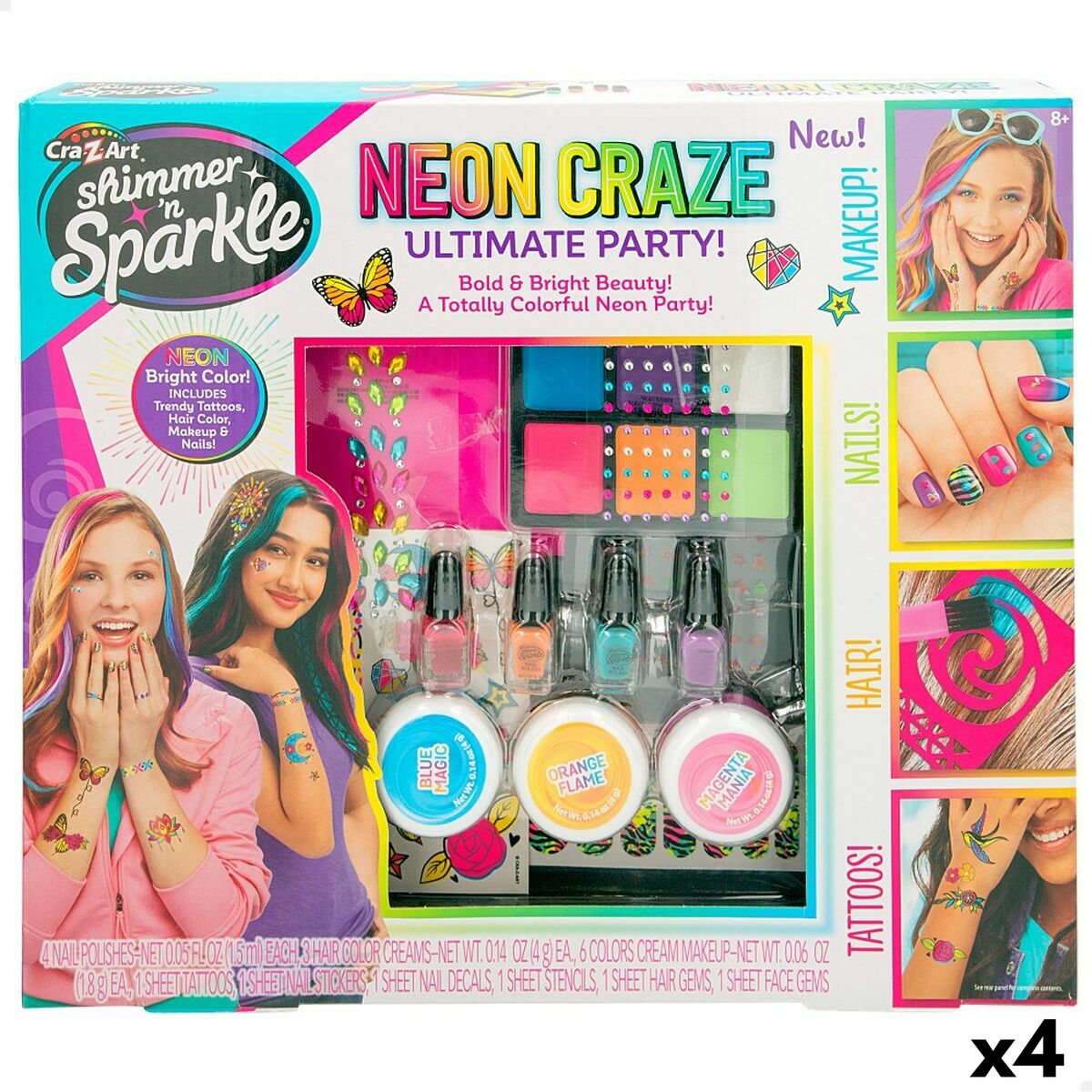 Beauty Kit Cra-Z-Art Ultimate Party 10 x 1 x 7,5 cm Παιδικά Neon Nails Μαλλιά Σώμα 4 Μονάδες